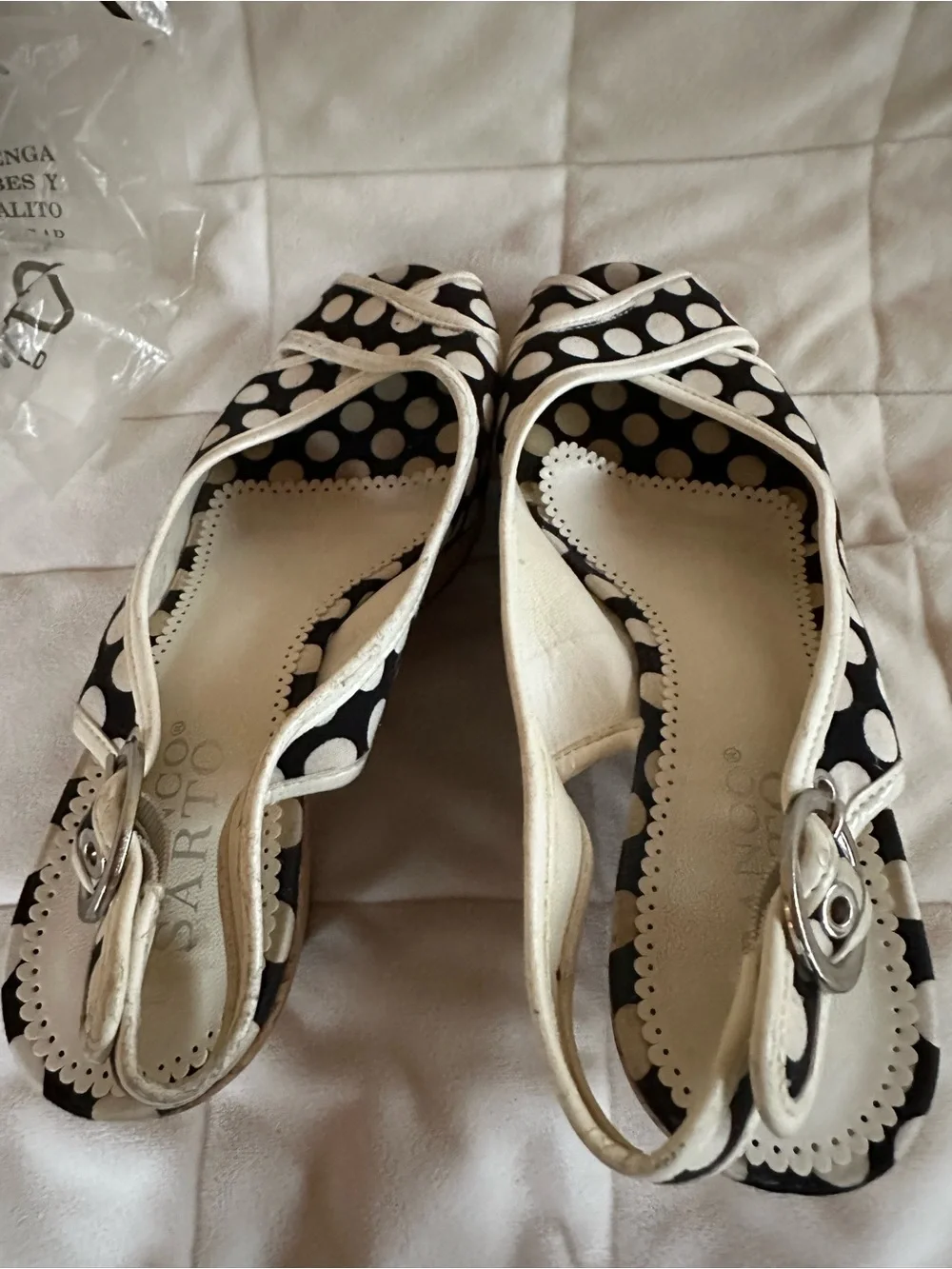 Franco SARTO Polka Dot Peep-Toe Slingback Wedges - Black & White